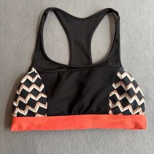 Trina Turk Retro Geometric Print Mesh Racerback Straps Sports Bra Womens L Black